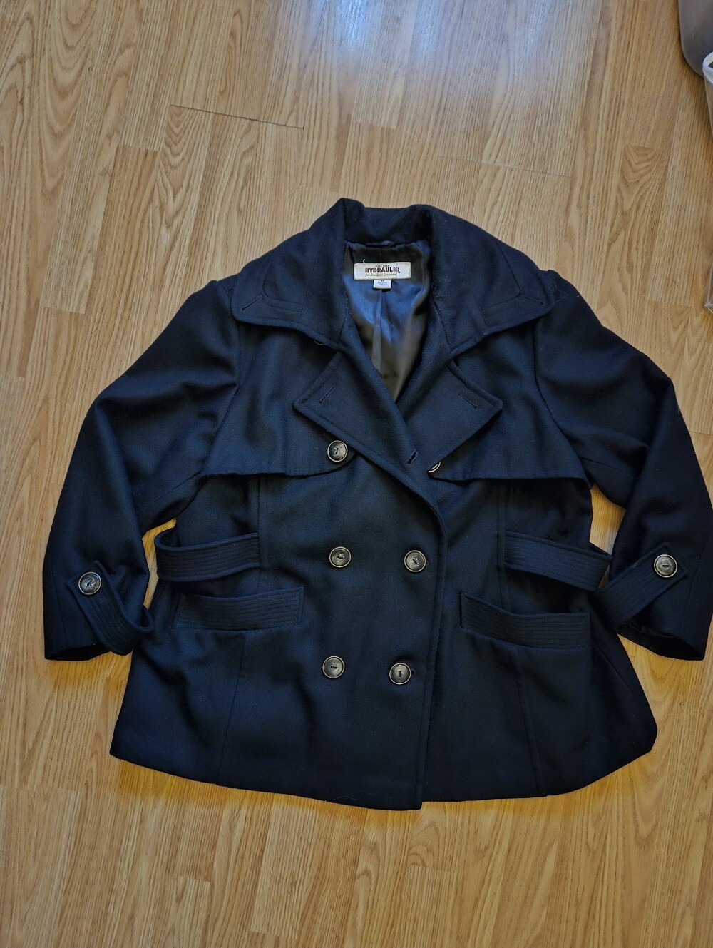 Hydraulic  Black Double Breasted Wool Blend Peacoat Women's Plus Size 2X. Nice.